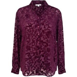 Dressing Clio Velvet Whimsigoth Burnout Blouse Women's M Burgundy Y2K Witchy‎